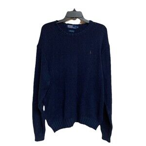 Men's VTG Polo Ralph Lauren Cable Knit Sweater Crew Neck Cotton Blue Size XL
